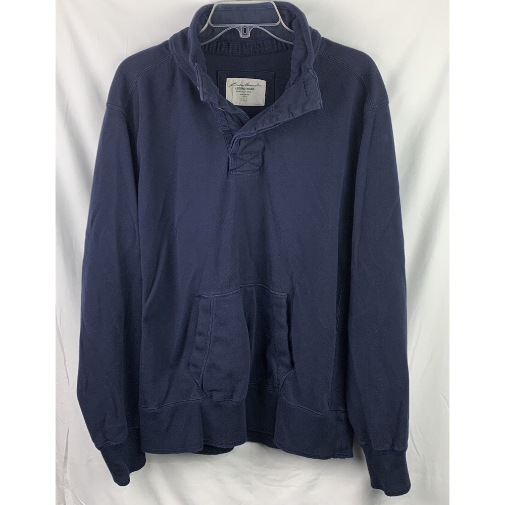 EDDIE BAUER LEGEND WASH MEN'S BLUE 1/4 BUTTON UP PULLOVER SWEATER SZ LARGE (A22)